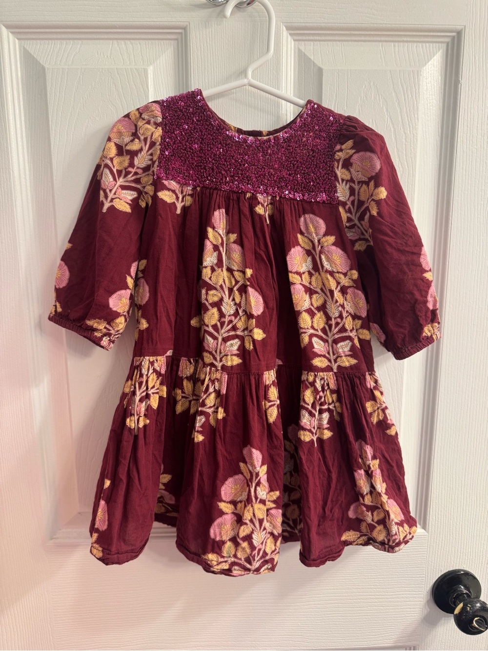 Pink Chicken Burgundy Floral Dress, 3Y